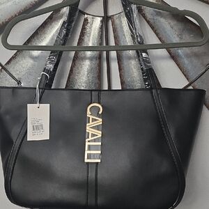 Black Fux Leather Xl Tote Bag